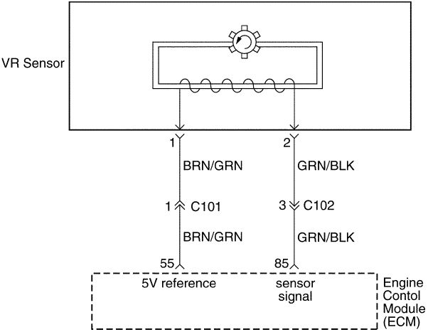 schemat elektryczny VR Sensor daewoo matiz, circuit VR sensor daewoo matiz